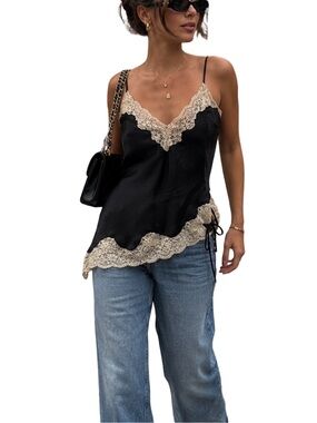 Y2K Black Asymmetrical Sheer Lace Chemise Top Dress Fairycore Lingerie Large